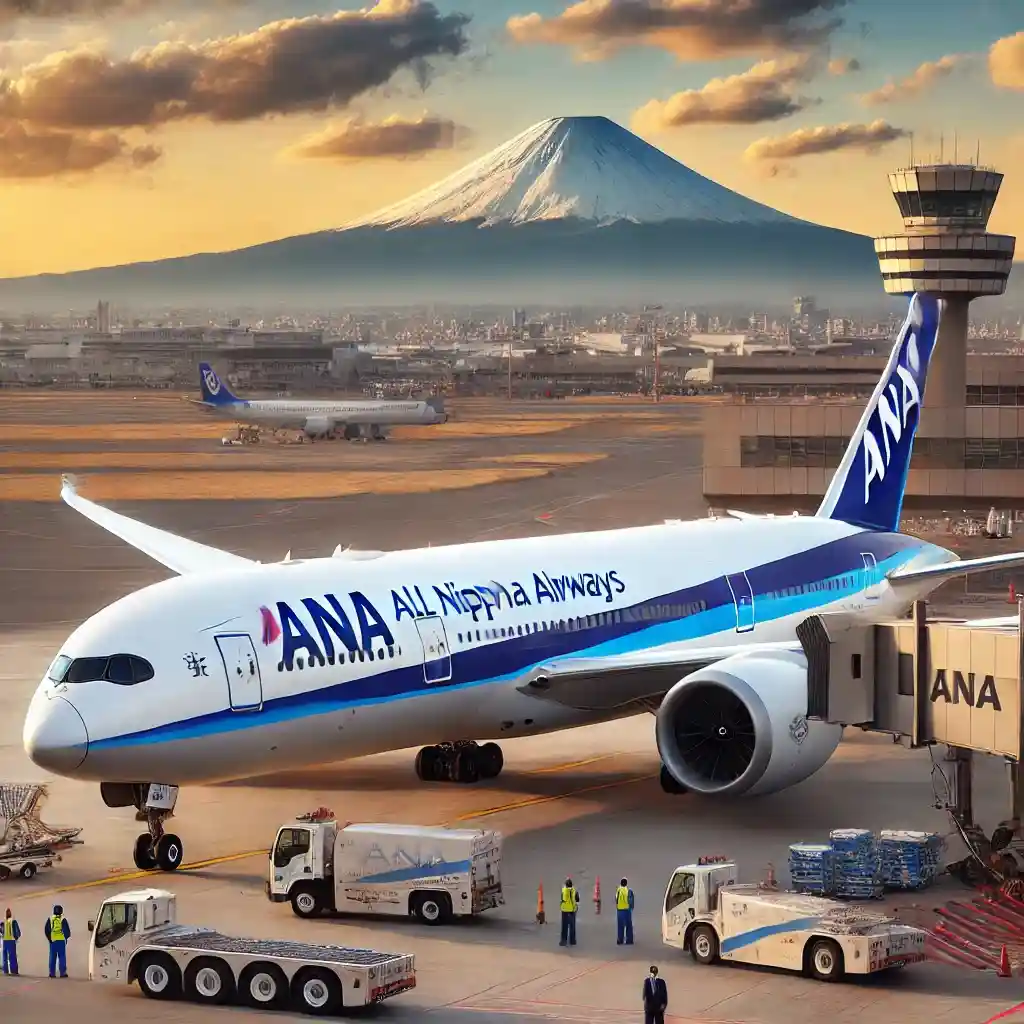 ANA All Nippon Airways aircraft on the tarmac at Tokyo Haneda Airport during daylight