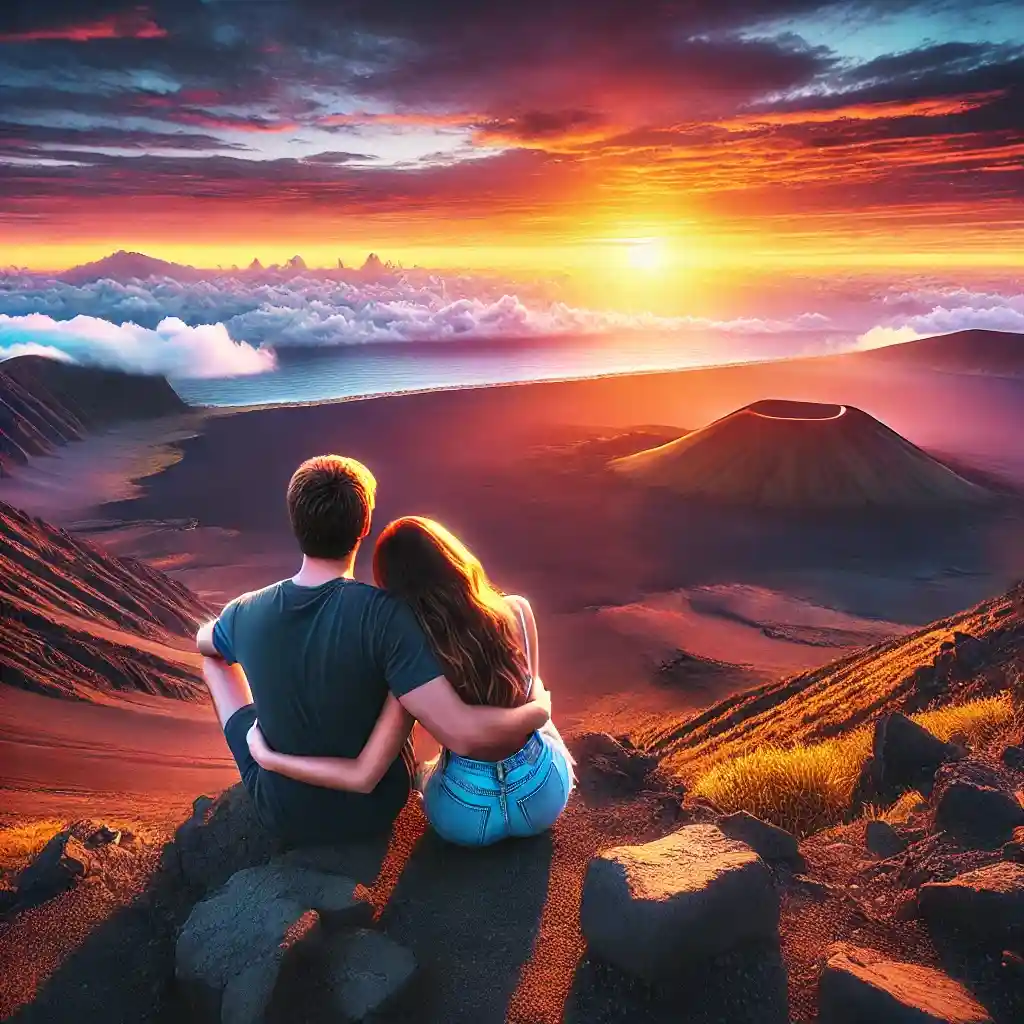 Maui, Hawaii, showcasing a romantic moment for couples. Features include a couple sitting together