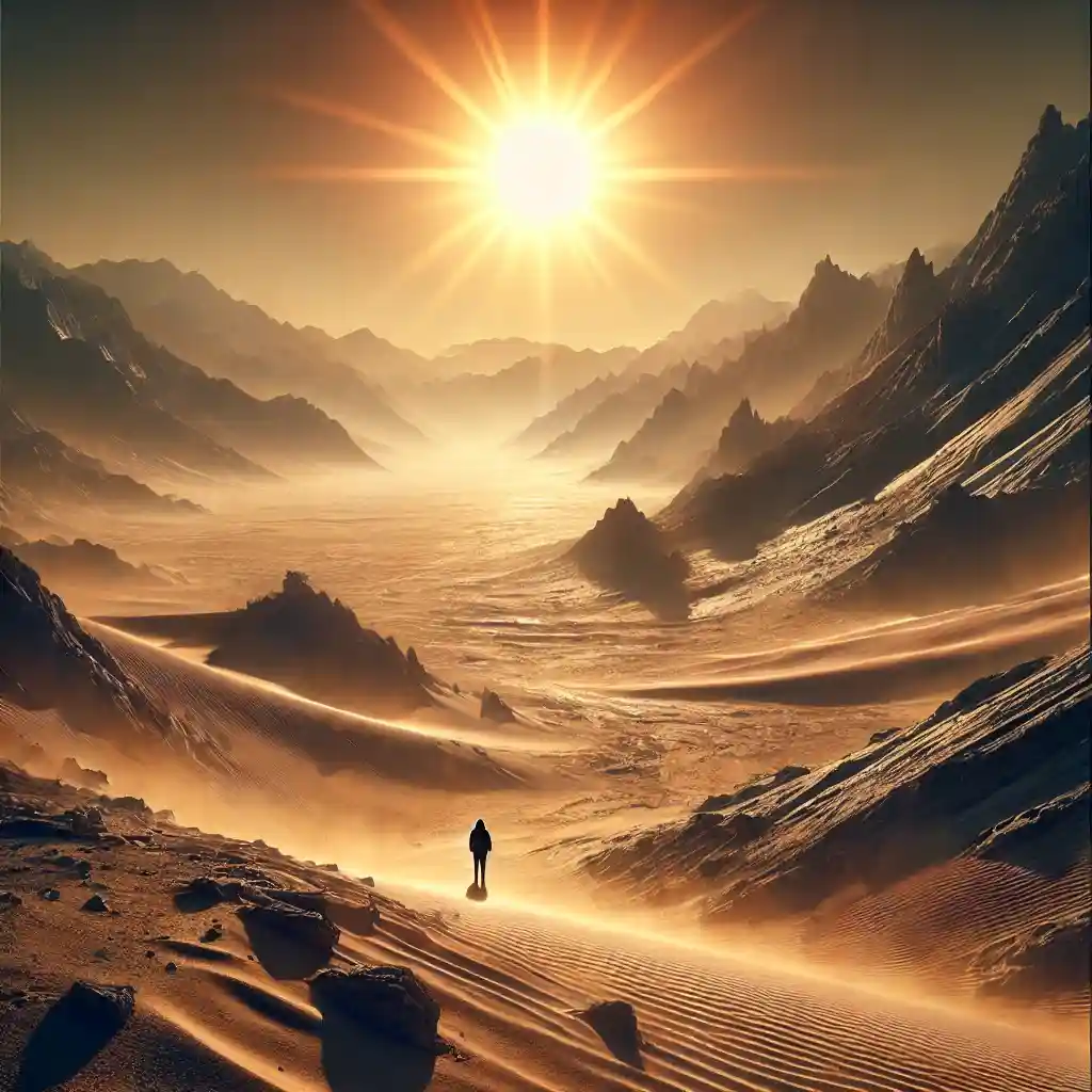 a rugged landscape in Death Valley, USA, with scorching heat visible in the atmosphere