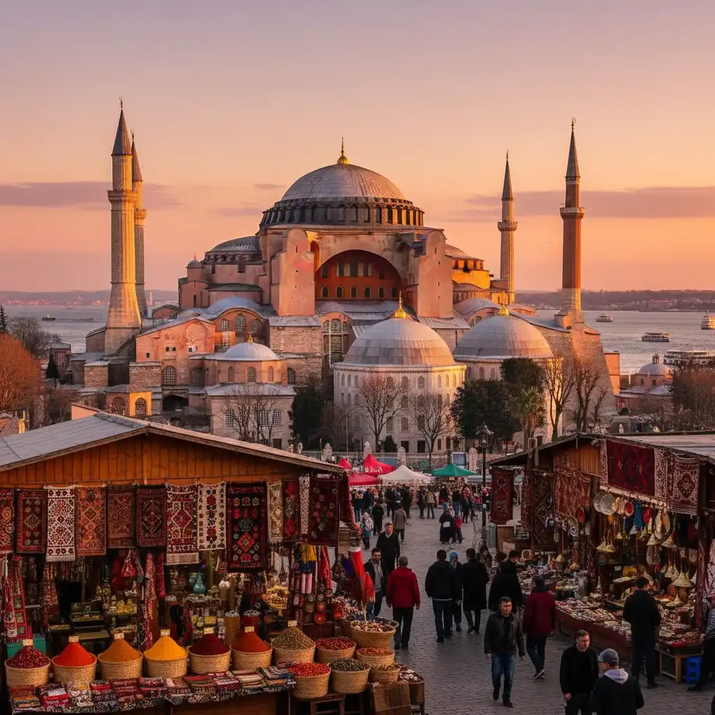Hagia Sophia with Bosphorus view at sunset – most visited destinations in the world 2024
