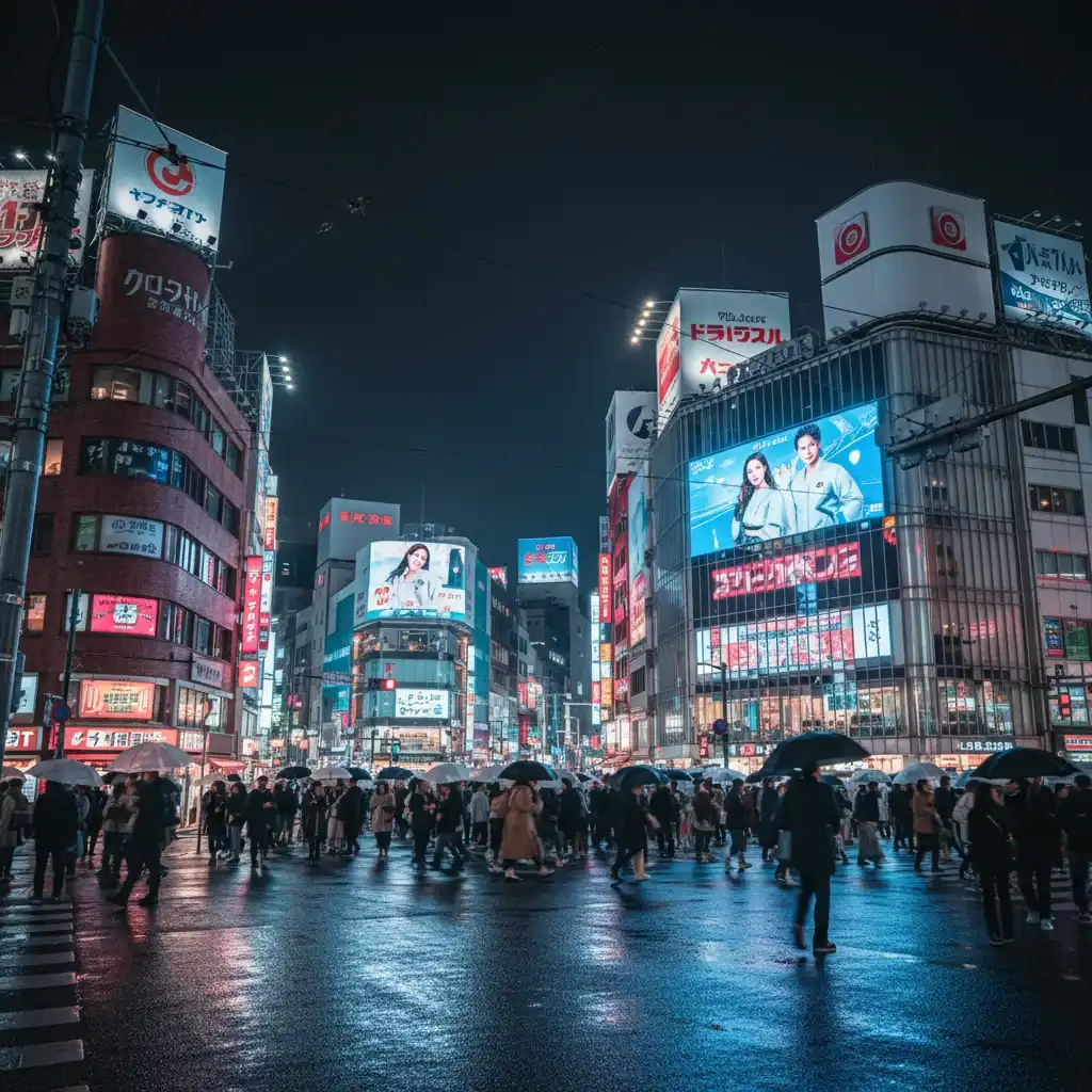 Shibuya Crossing at night with neon lights – most visited destinations in the world 2024